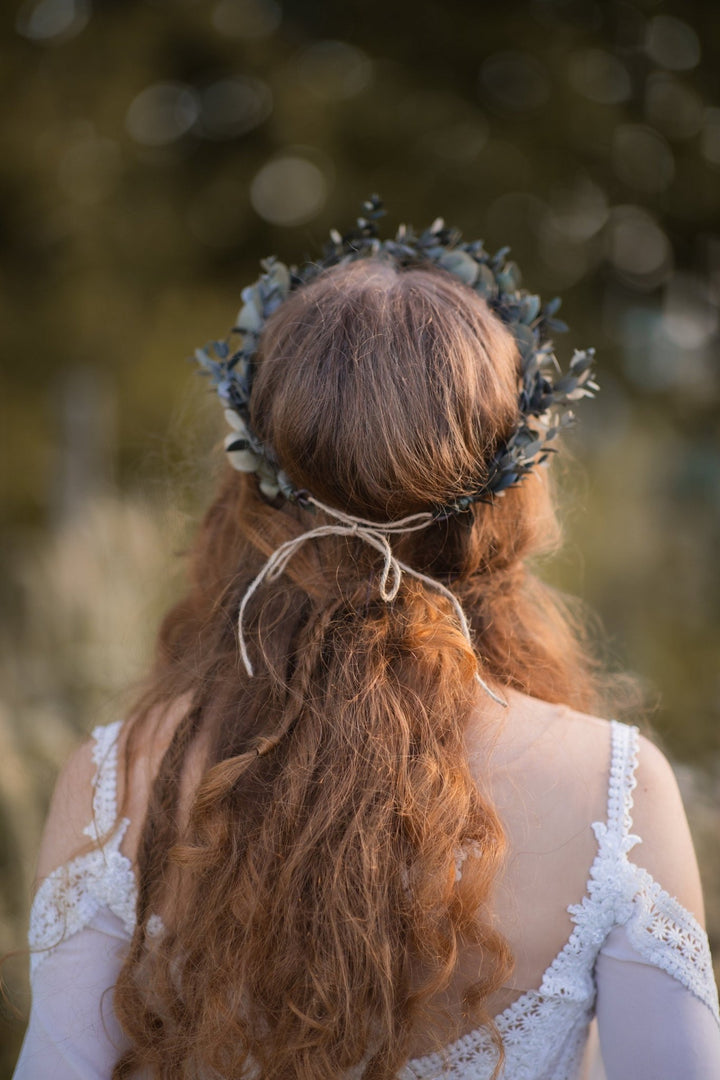 Eucalyptus Bridal Crown: Preserved Greenery Wedding Hair Wreath – handmade floral hair accessory by magaela