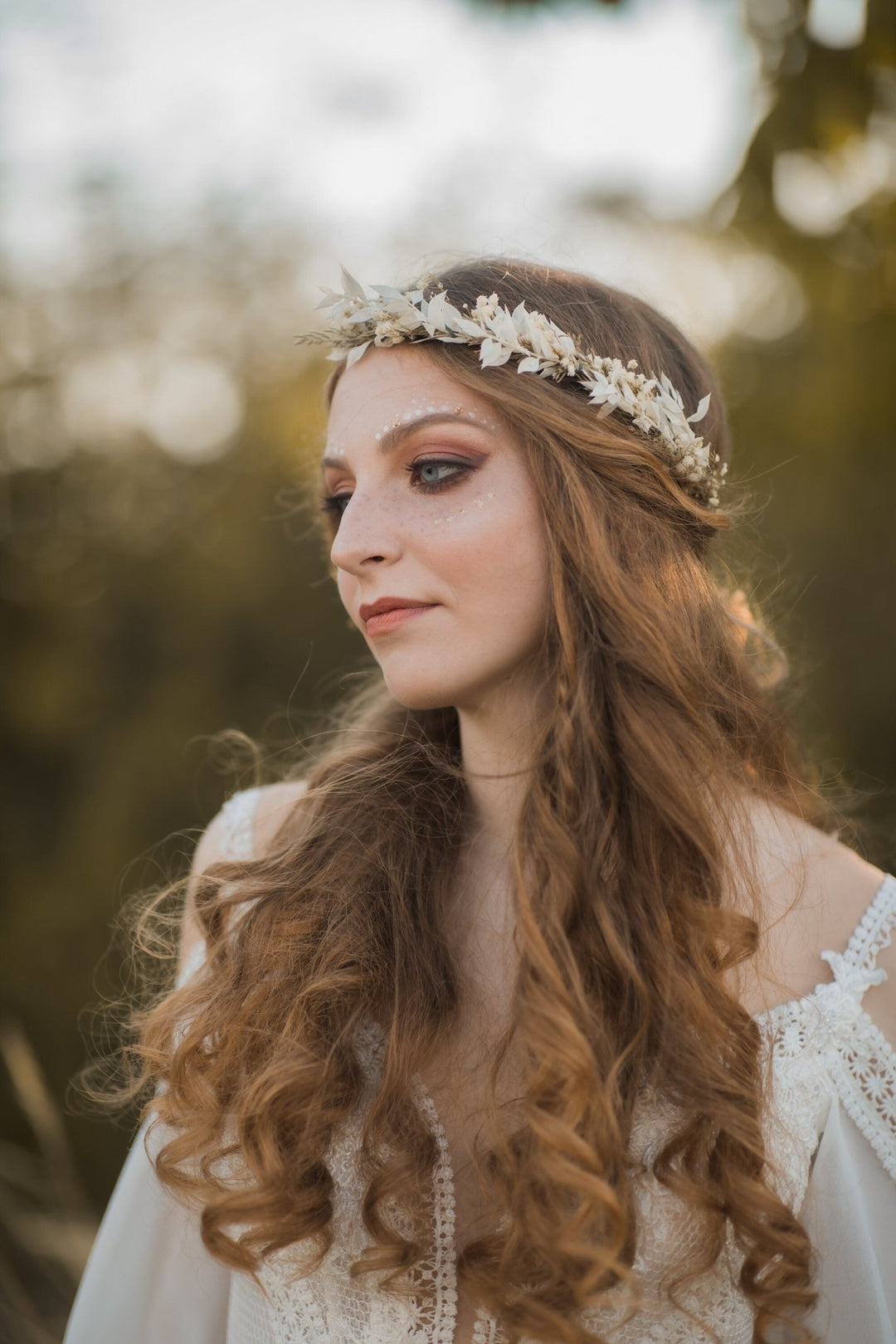 Ivory Baby's Breath Flower Crown: Dried Flower Wedding Headpiece – handmade floral hair accessory by magaela