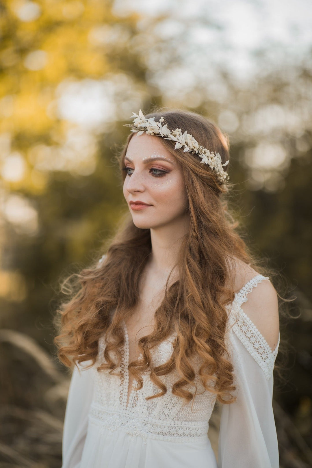 Ivory Baby's Breath Flower Crown: Dried Flower Wedding Headpiece – handmade floral hair accessory by magaela