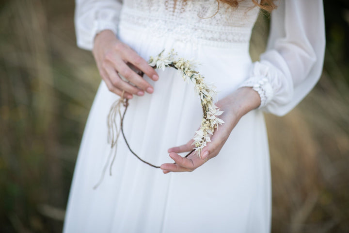 Ivory Baby's Breath Flower Crown: Dried Flower Wedding Headpiece – handmade floral hair accessory by magaela