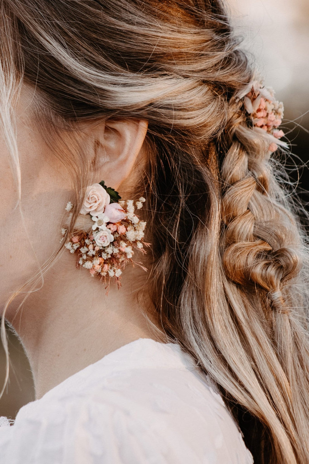 Blush Pink Flower Earrings: Romantic Bridal Jewelry – handmade floral hair accessory by magaela