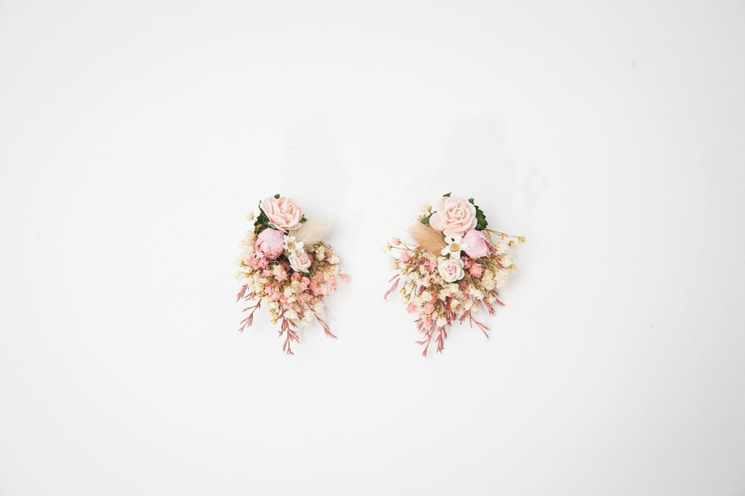 Blush Pink Flower Earrings: Romantic Bridal Jewelry – handmade floral hair accessory by magaela
