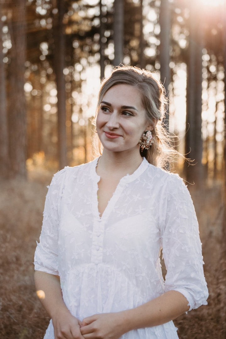 Blush Pink Flower Earrings: Romantic Bridal Jewelry – handmade floral hair accessory by magaela