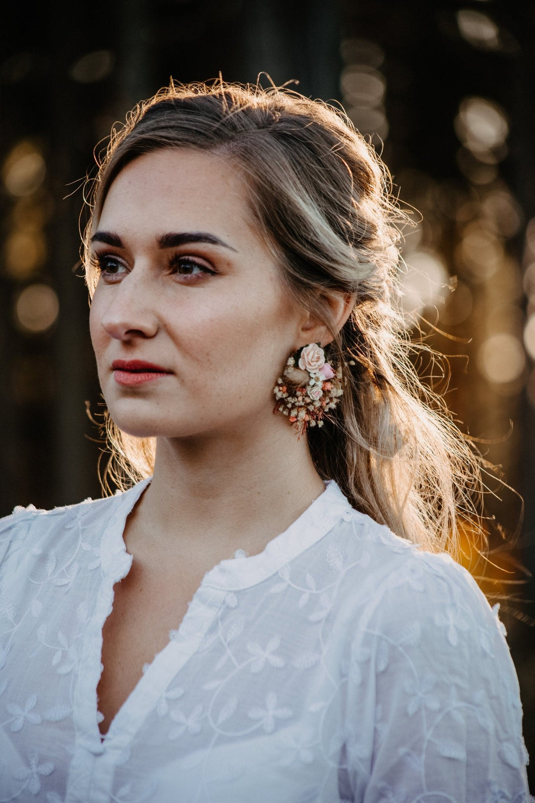 Blush Pink Flower Earrings: Romantic Bridal Jewelry – handmade floral hair accessory by magaela