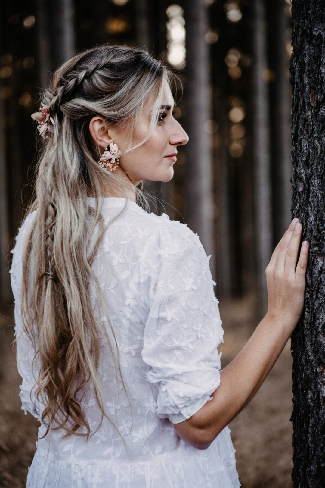 Blush Pink Flower Earrings: Romantic Bridal Jewelry – handmade floral hair accessory by magaela