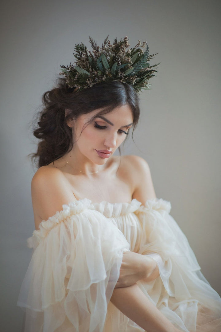 Greenery Flower Crown: Preserved Woodland Bridal Headband – handmade floral hair accessory by magaela