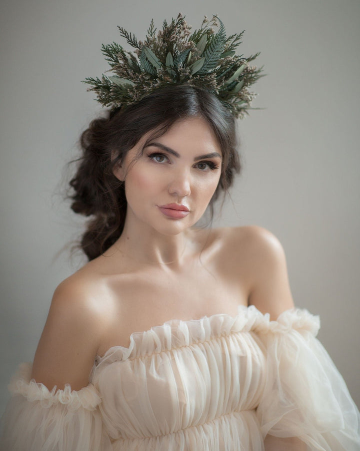 Greenery Flower Crown: Preserved Woodland Bridal Headband – handmade floral hair accessory by magaela