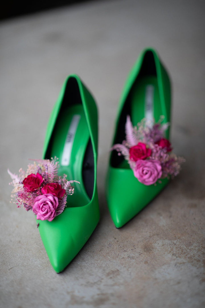 Pink Flower Shoe Clips: Handmade Wedding Bridal Accessories – handmade floral hair accessory by magaela