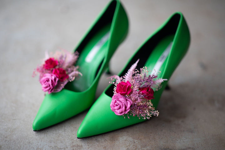 Pink Flower Shoe Clips: Handmade Wedding Bridal Accessories – handmade floral hair accessory by magaela