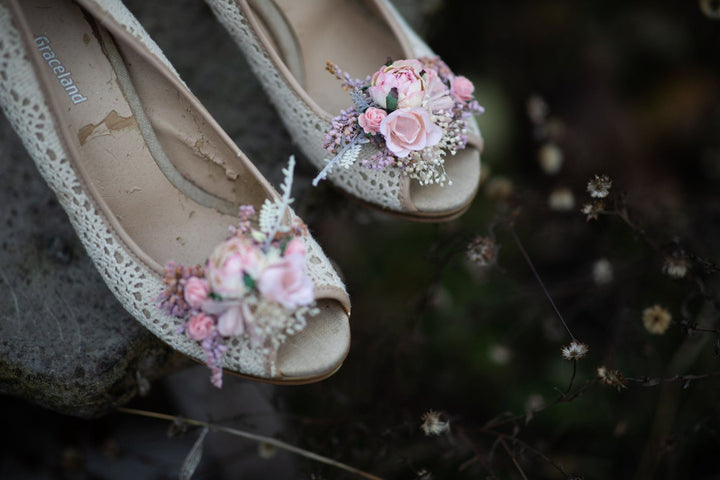 Romantic Pink Flower Shoe Clips: Bridal Wedding Accessory – handmade floral hair accessory by magaela