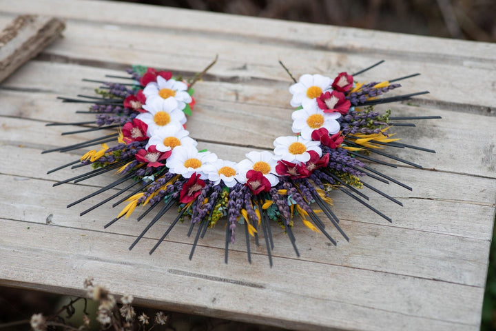 Floral Wedding Crown: Two - Sided Slavic Flower Halo Headpiece – handmade floral hair accessory by magaela