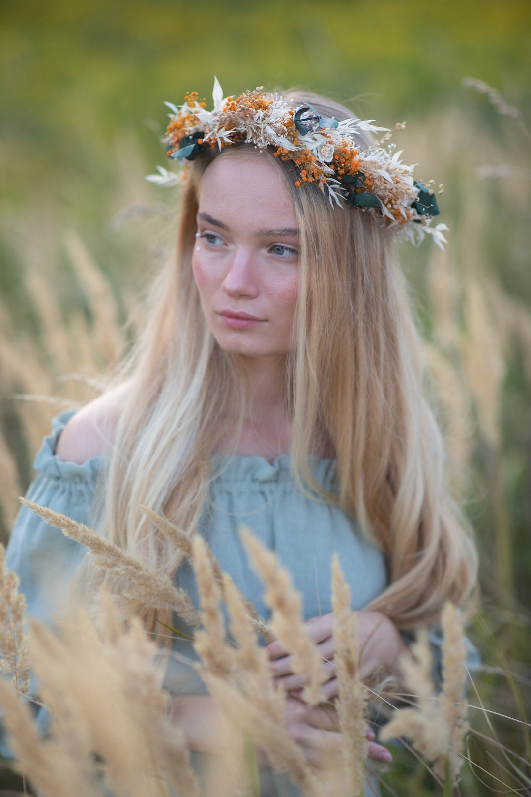 Burnt Orange Flower Crown: Rustic Autumn Wedding Headpiece – handmade floral hair accessory by magaela