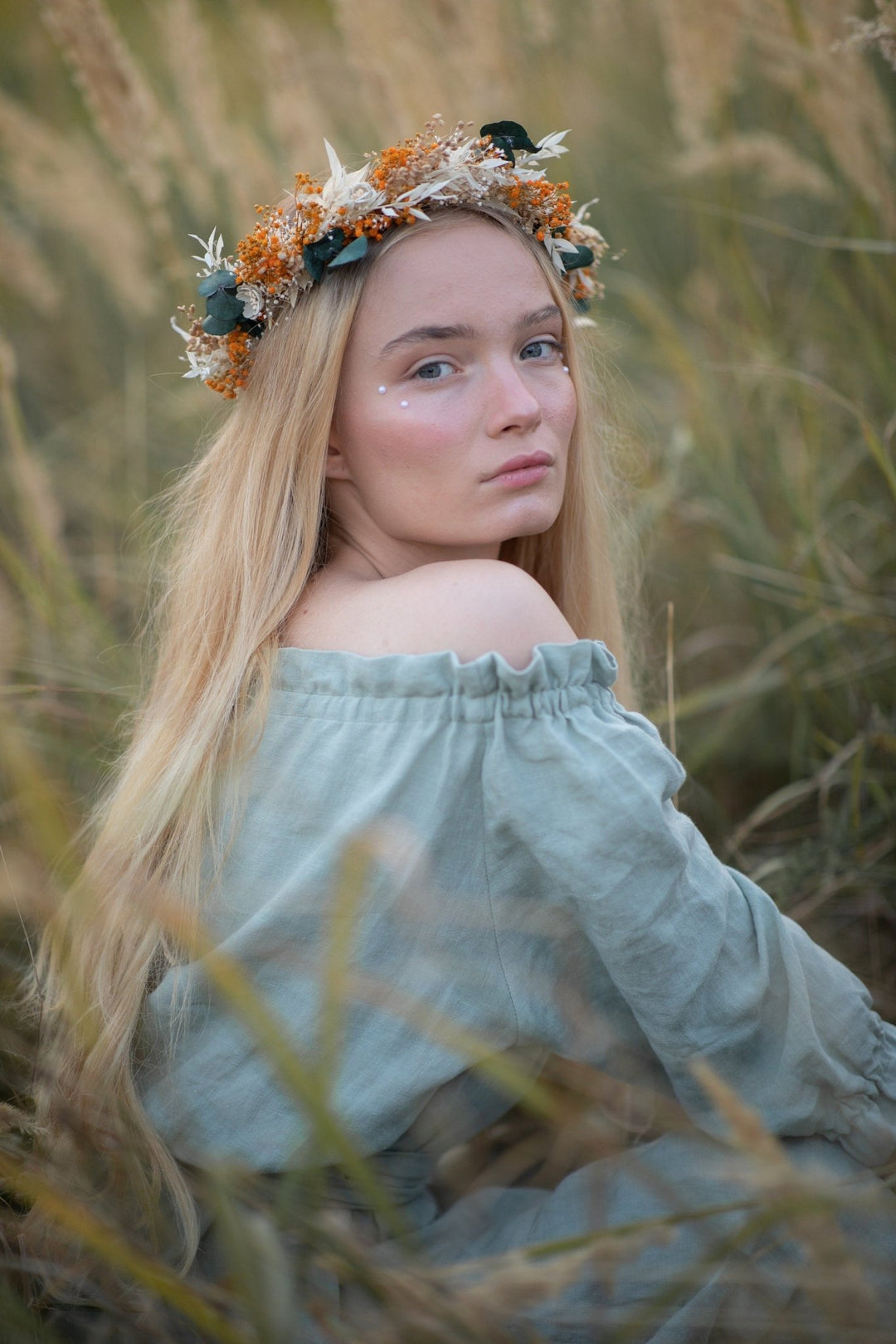 Burnt Orange Flower Crown: Rustic Autumn Wedding Headpiece – handmade floral hair accessory by magaela