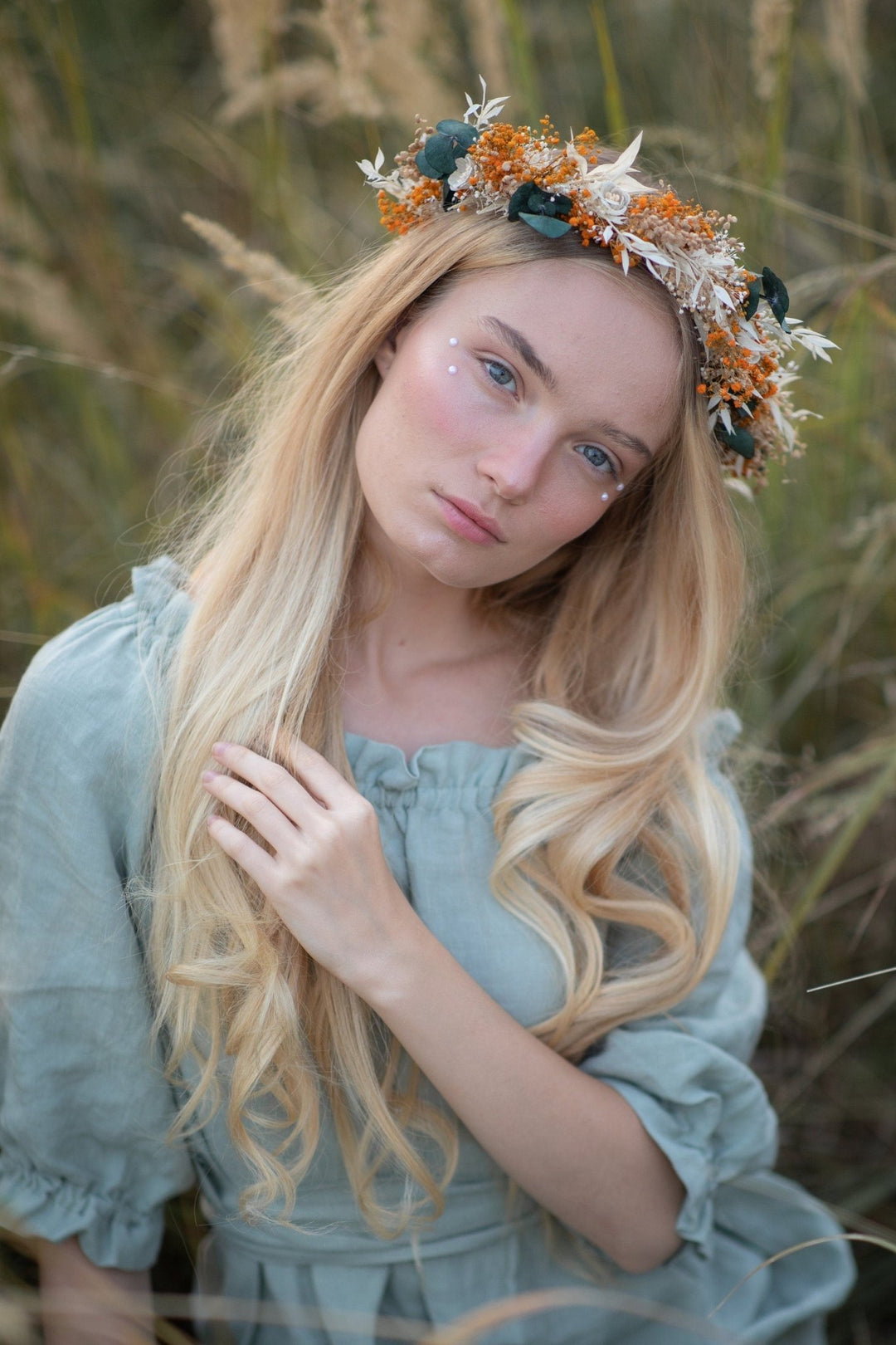 Burnt Orange Flower Crown: Rustic Autumn Wedding Headpiece – handmade floral hair accessory by magaela