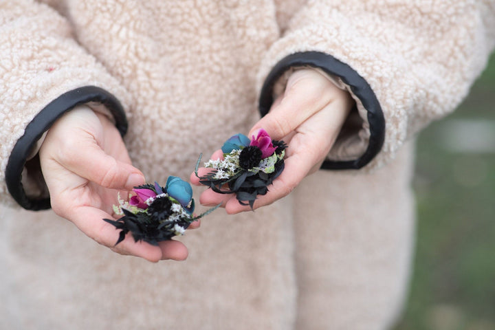Dark Flower Crown Headband with Earrings: Gothic Bridal Tiara – handmade floral hair accessory by magaela