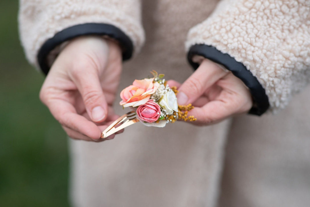 Peach Flower Hair Clip: Wedding Girl Accessory – handmade floral hair accessory by magaela