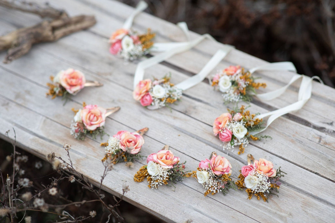 Peach Flower Hair Clip: Wedding Girl Accessory – handmade floral hair accessory by magaela