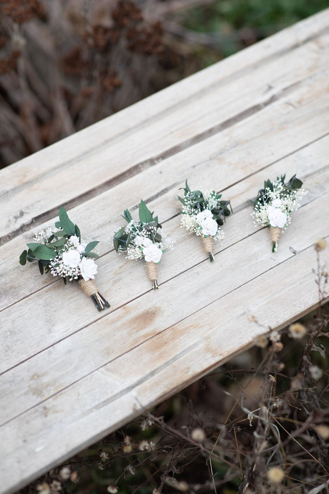 Green & White Boutonniere: Rose Wedding Buttonhole – handmade floral hair accessory by magaela