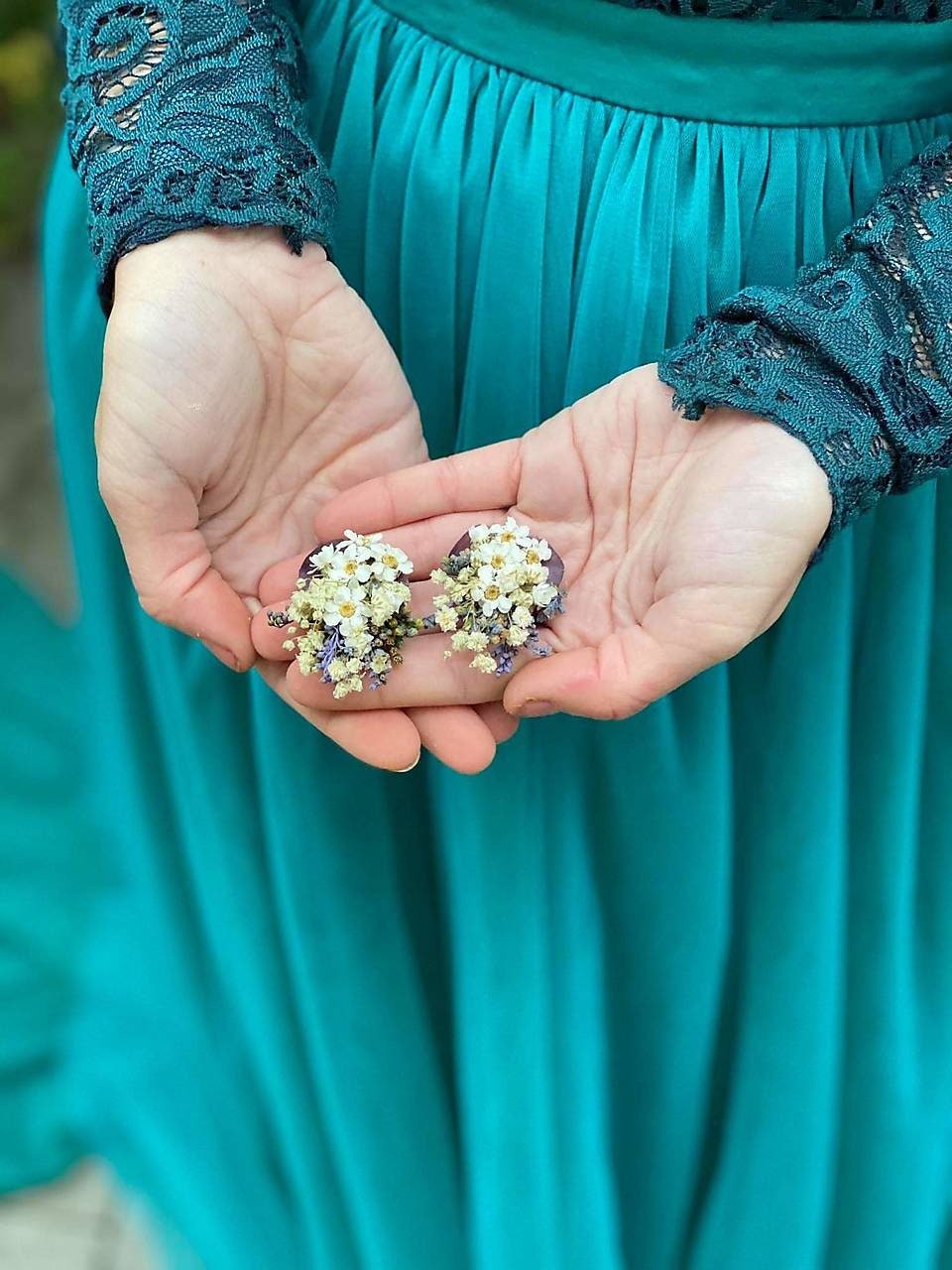 Lavender Flower Earrings: Ivory Wedding Jewelry, Natural Bridal Earrings – handmade floral hair accessory by magaela