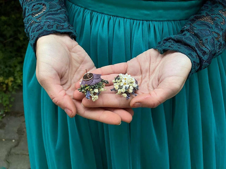 Lavender Flower Earrings: Ivory Wedding Jewelry, Natural Bridal Earrings – handmade floral hair accessory by magaela