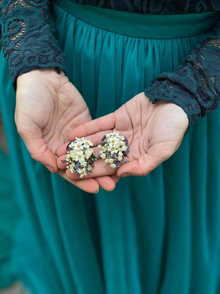 Lavender Flower Earrings: Ivory Wedding Jewelry, Natural Bridal Earrings – handmade floral hair accessory by magaela