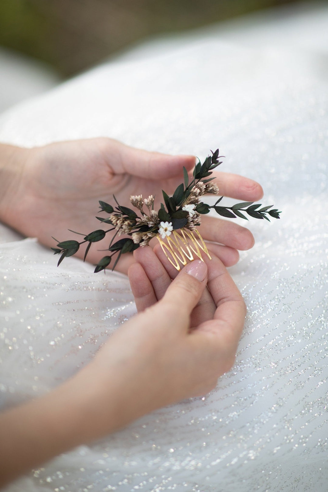 Eucalyptus Wedding Hair Comb: Greenery Bridal Flower Accessories – handmade floral hair accessory by magaela