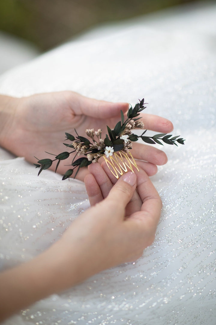 Eucalyptus Wedding Hair Comb: Greenery Bridal Flower Accessories – handmade floral hair accessory by magaela