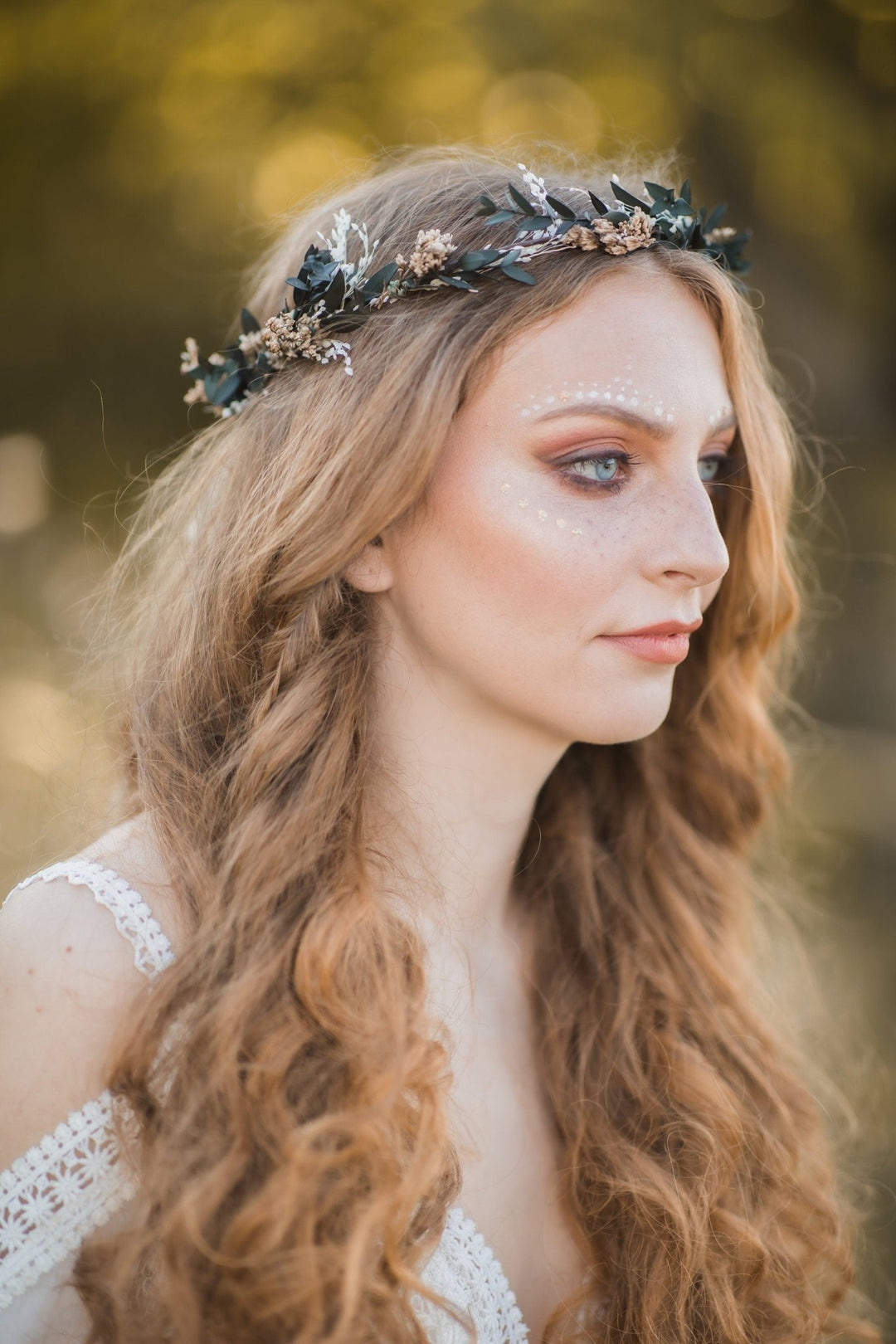 Greenery Wedding Crown: Preserved Eucalyptus Flower Headpiece – handmade floral hair accessory by magaela