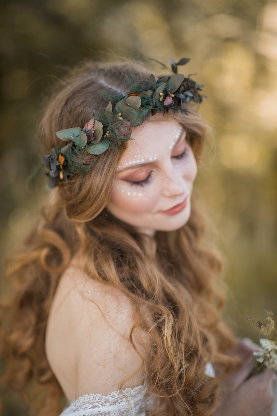 Preserved Eucalyptus Wedding Crown: Bridal Hair Wreath – handmade floral hair accessory by magaela