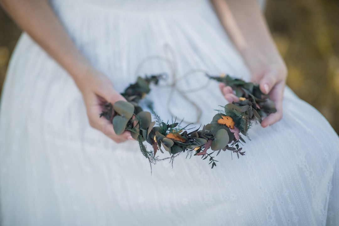 Preserved Eucalyptus Wedding Crown: Bridal Hair Wreath – handmade floral hair accessory by magaela