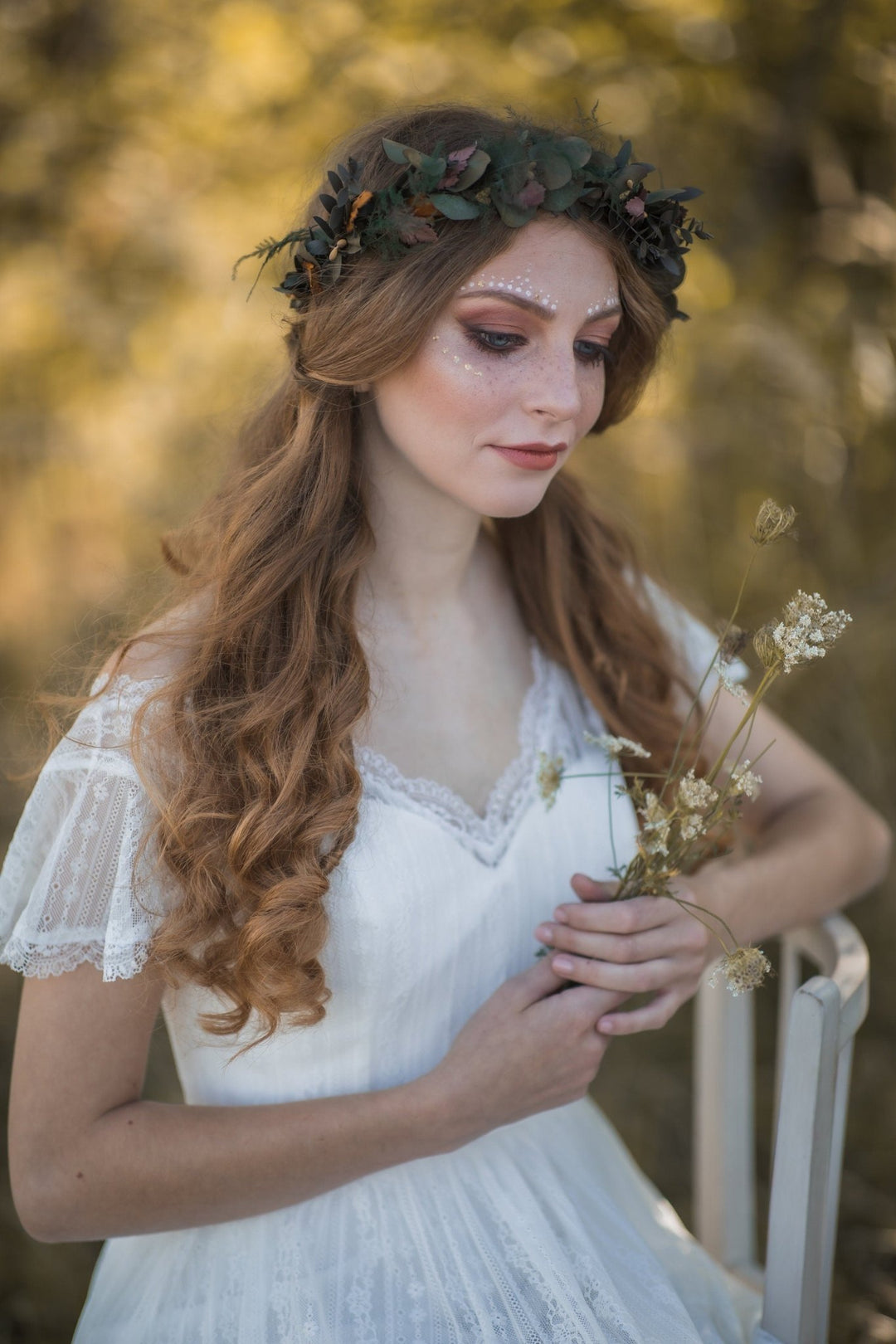 Preserved Eucalyptus Wedding Crown: Bridal Hair Wreath – handmade floral hair accessory by magaela
