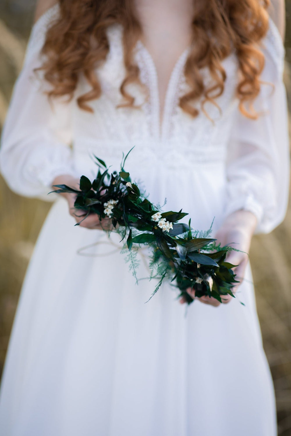 Greenery Wedding Hair Wreath: Wild Boho Bridal Crown – handmade floral hair accessory by magaela