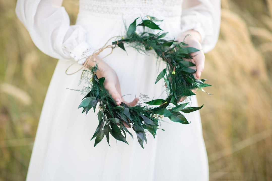 Greenery Wedding Hair Wreath: Wild Boho Bridal Crown – handmade floral hair accessory by magaela