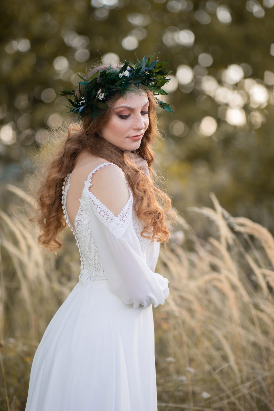 Greenery Wedding Hair Wreath: Wild Boho Bridal Crown – handmade floral hair accessory by magaela