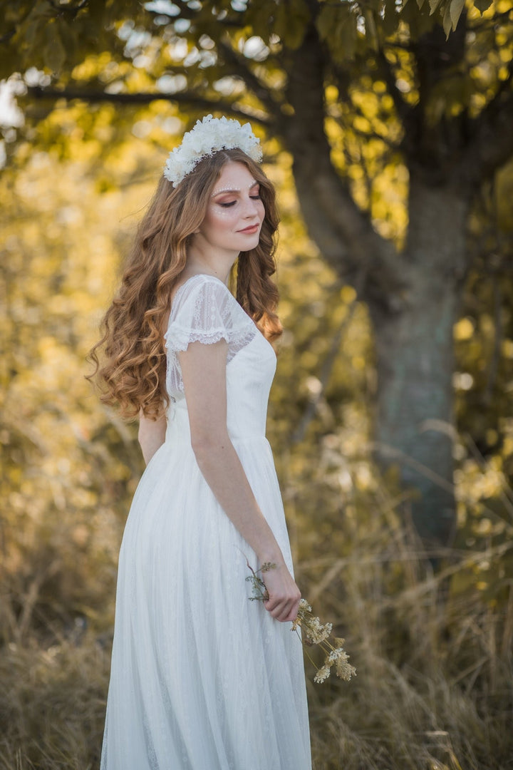 Bridal Flower Crown: Off White Hydrangea & Baby's Breath Headband – handmade floral hair accessory by magaela