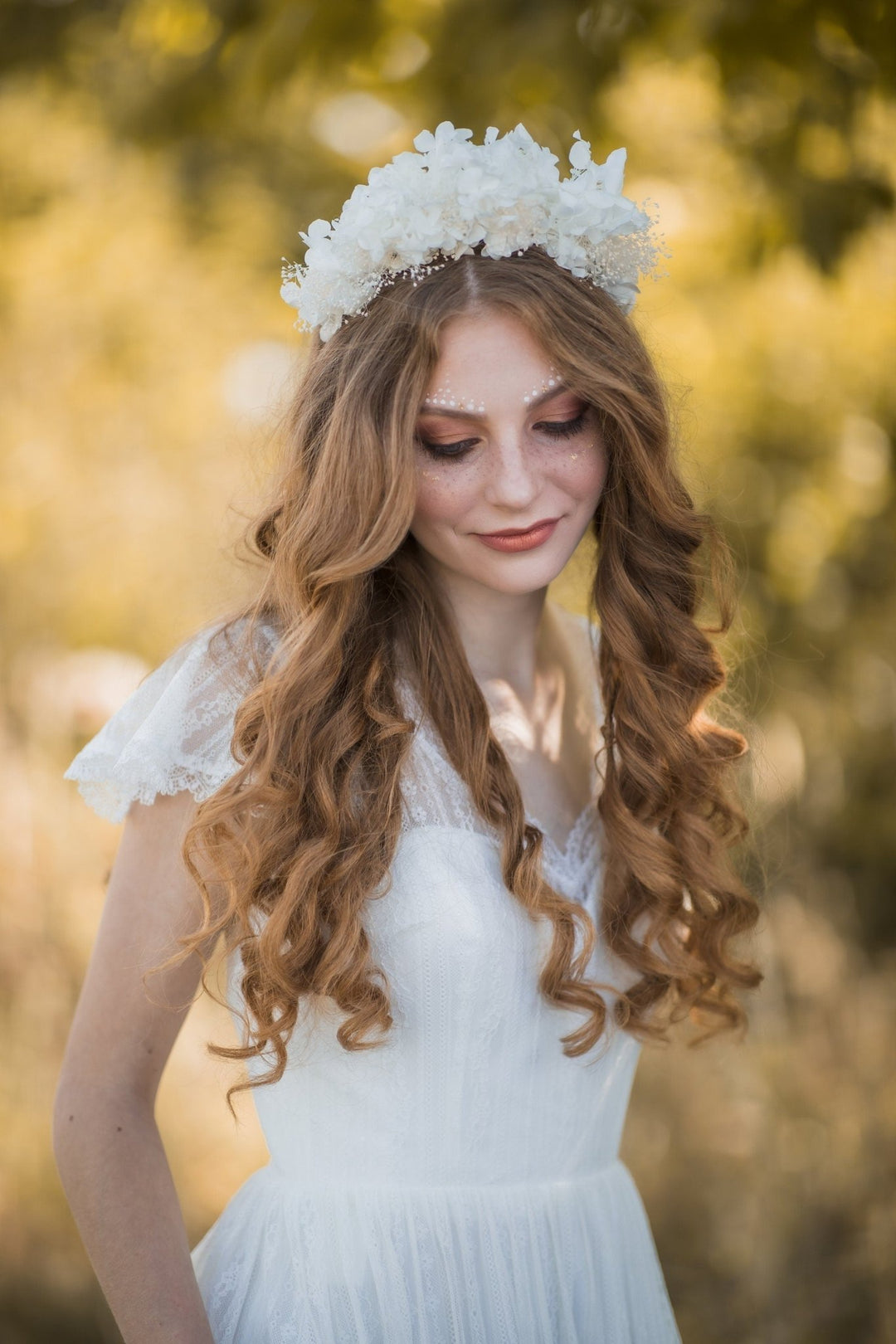 Bridal Flower Crown: Off White Hydrangea & Baby's Breath Headband – handmade floral hair accessory by magaela