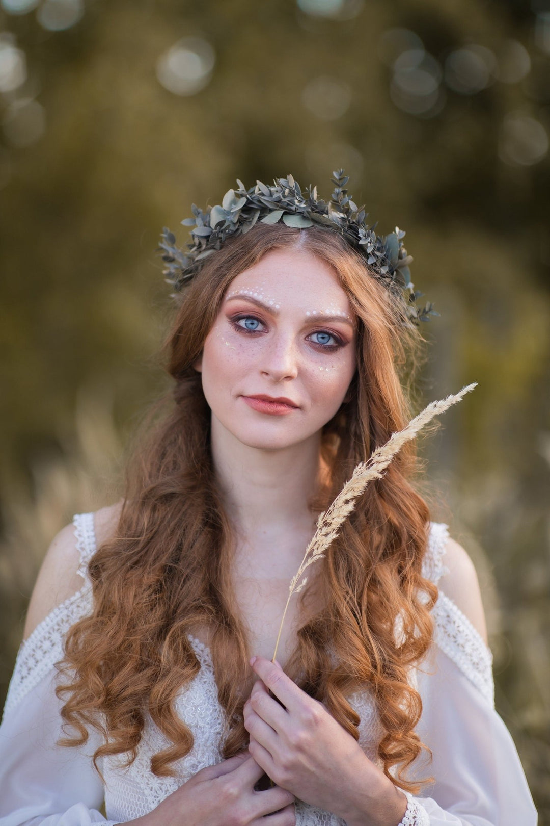 Eucalyptus Bridal Crown: Preserved Greenery Wedding Hair Wreath – handmade floral hair accessory by magaela