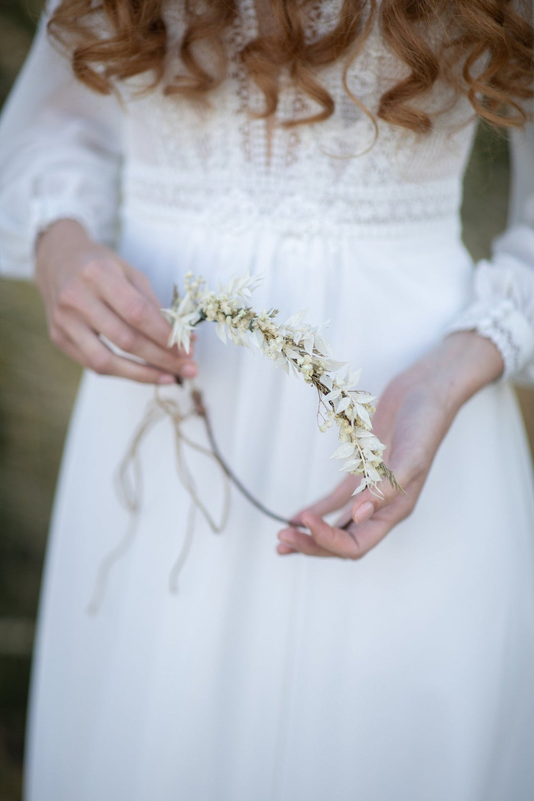 Ivory Baby's Breath Flower Crown: Dried Flower Wedding Headpiece – handmade floral hair accessory by magaela