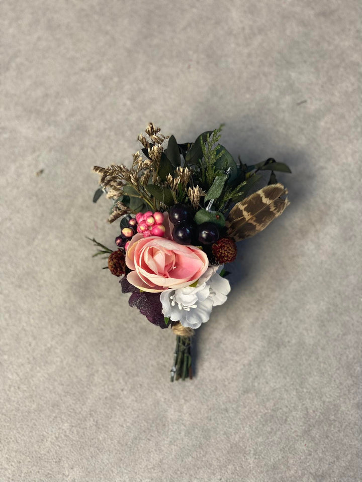 Burgundy Wedding Bouquet: Boho Teal Plum Artificial Bridal Flowers – handmade floral hair accessory by magaela