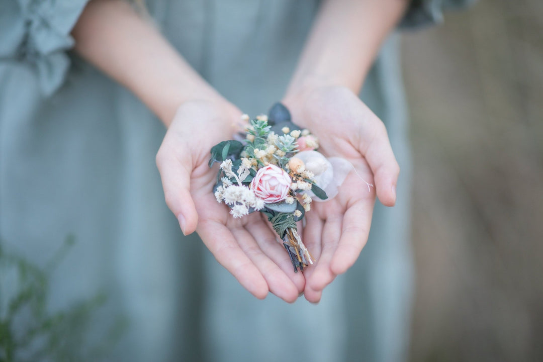 Peony Eucalyptus Boutonniere: Romantic Wedding Groomsmen Corsage – handmade floral hair accessory by magaela