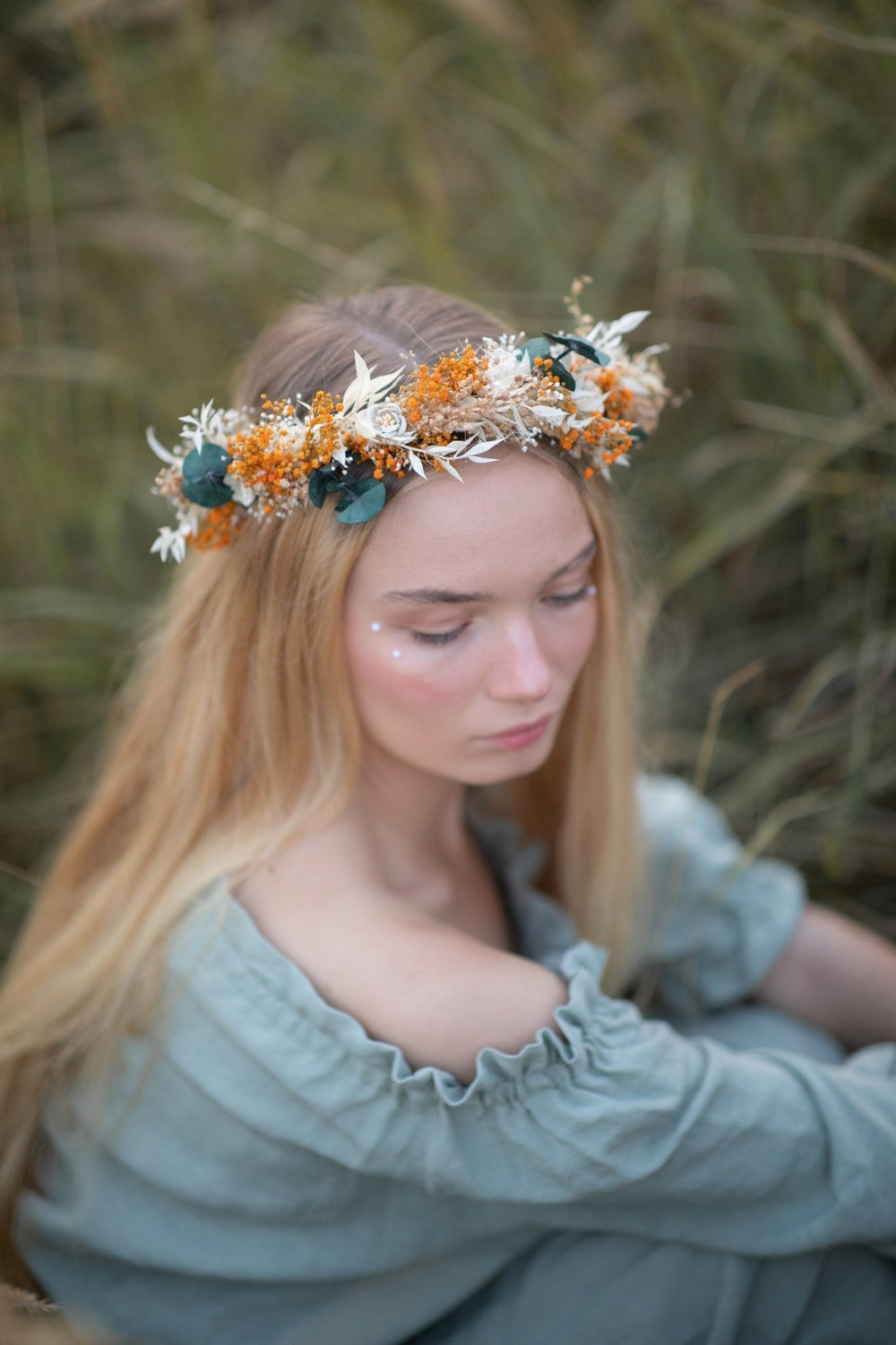 Burnt Orange Flower Crown: Rustic Autumn Wedding Headpiece – handmade floral hair accessory by magaela