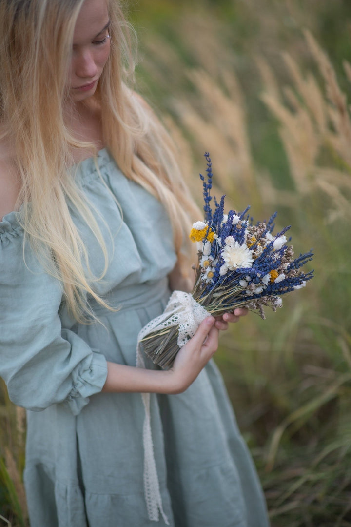Lavender Bridal Bouquet: Navy, Ivory & Ochre Dried Flowers – handmade floral hair accessory by magaela