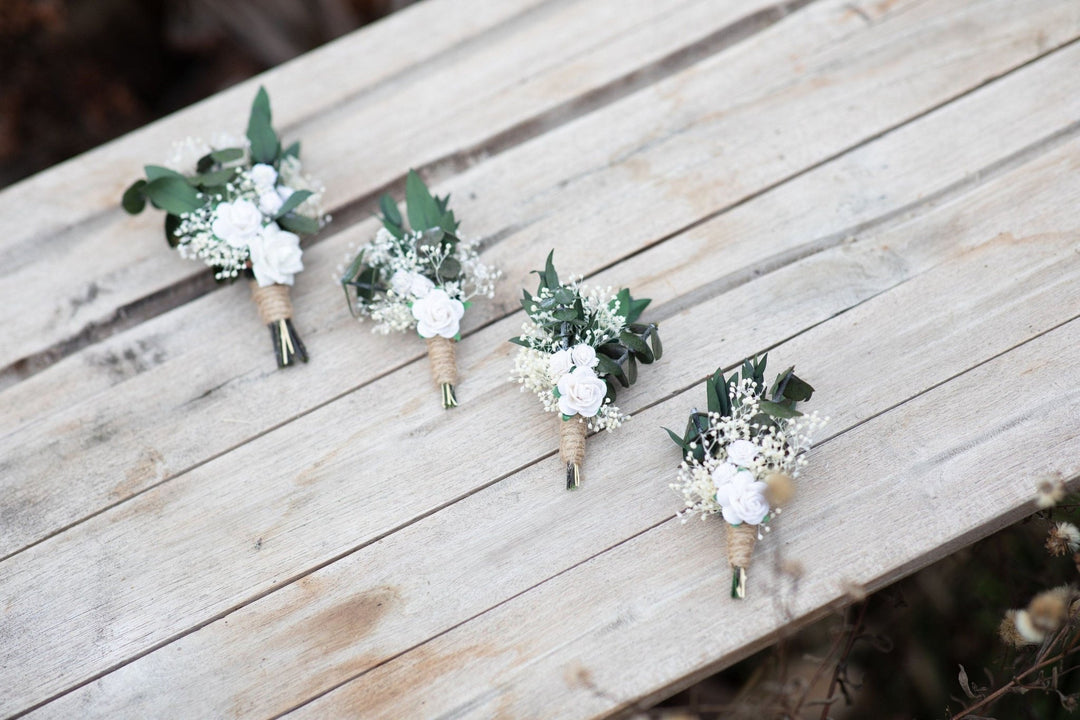 Green & White Boutonniere: Rose Wedding Buttonhole – handmade floral hair accessory by magaela