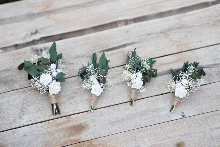 Green & White Boutonniere: Rose Wedding Buttonhole – handmade floral hair accessory by magaela