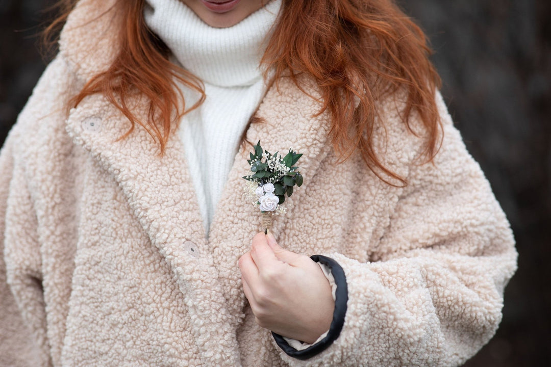 Green & White Boutonniere: Rose Wedding Buttonhole – handmade floral hair accessory by magaela