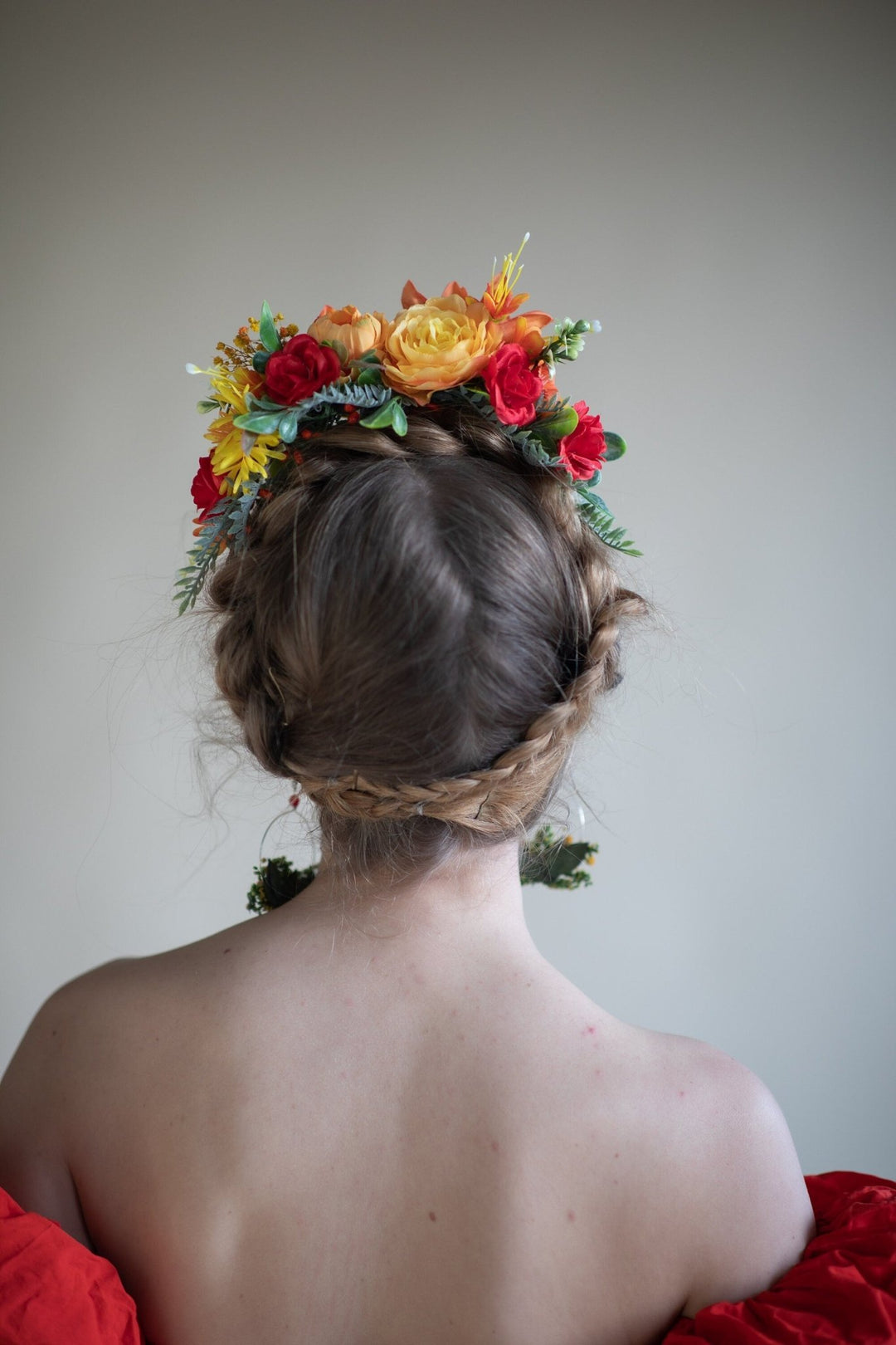 Sunset Dahlia Flower Crown: Frida Headband, Mexican Wedding Headpiece – handmade floral hair accessory by magaela