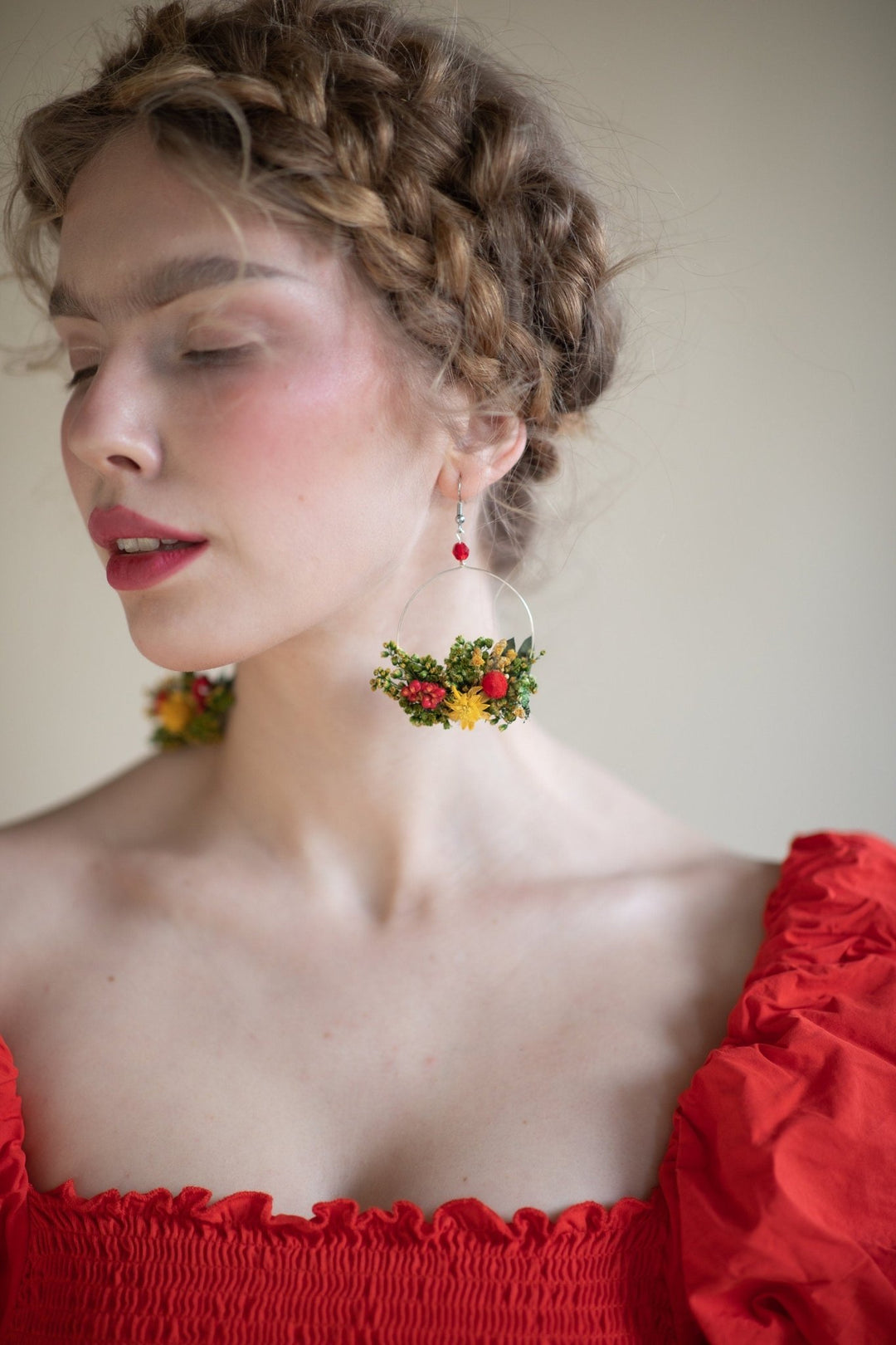 Floral Circle Dangle Earrings: Handmade Preserved Flower Jewelry – handmade floral hair accessory by magaela
