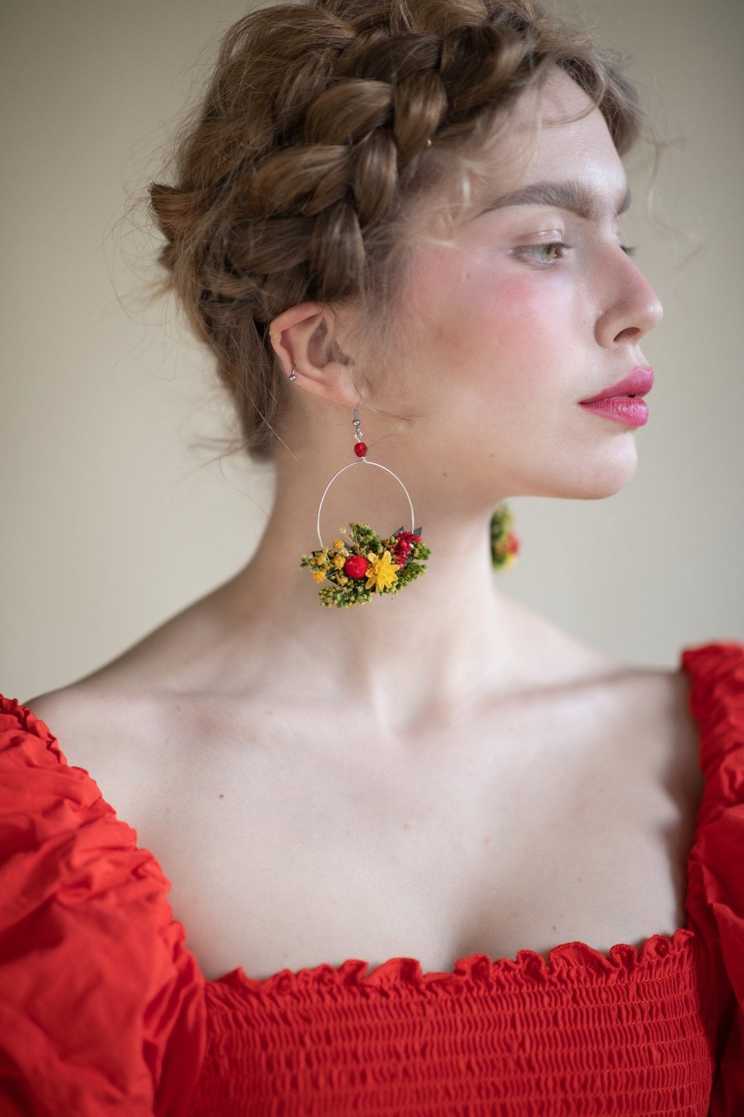 Floral Circle Dangle Earrings: Handmade Preserved Flower Jewelry – handmade floral hair accessory by magaela