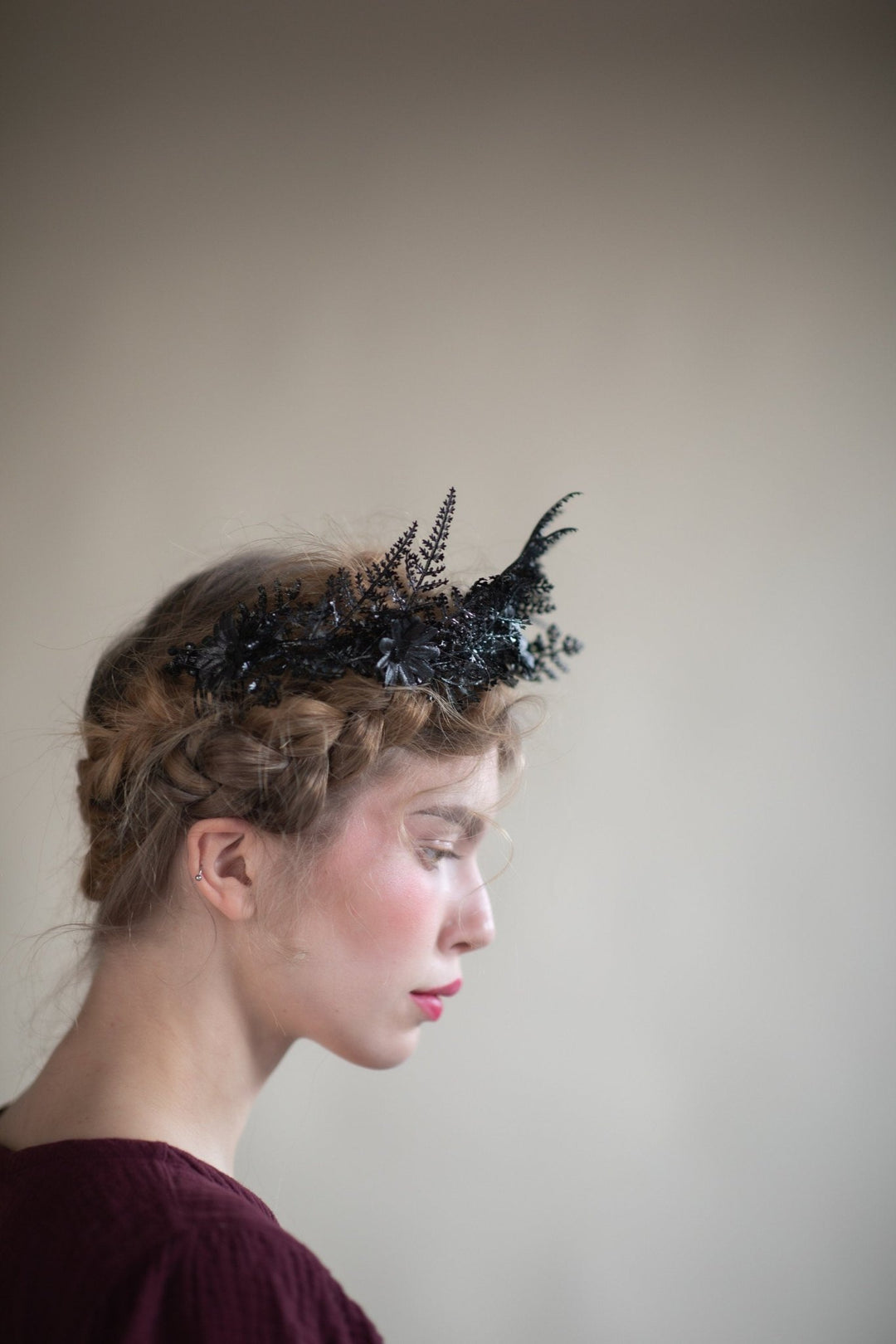 Black Flower Crown: Gothic Wedding Headpiece, Bridal Hair Jewelry – handmade floral hair accessory by magaela
