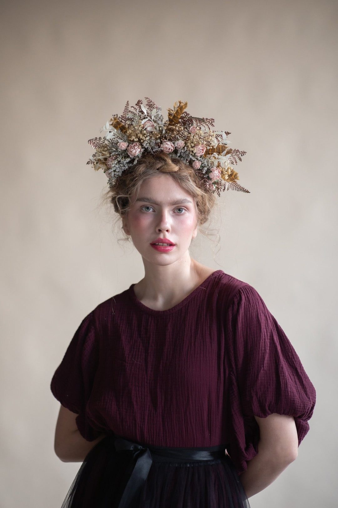 Peony Flower Crown: Vintage Bridal Headpiece – handmade floral hair accessory by magaela